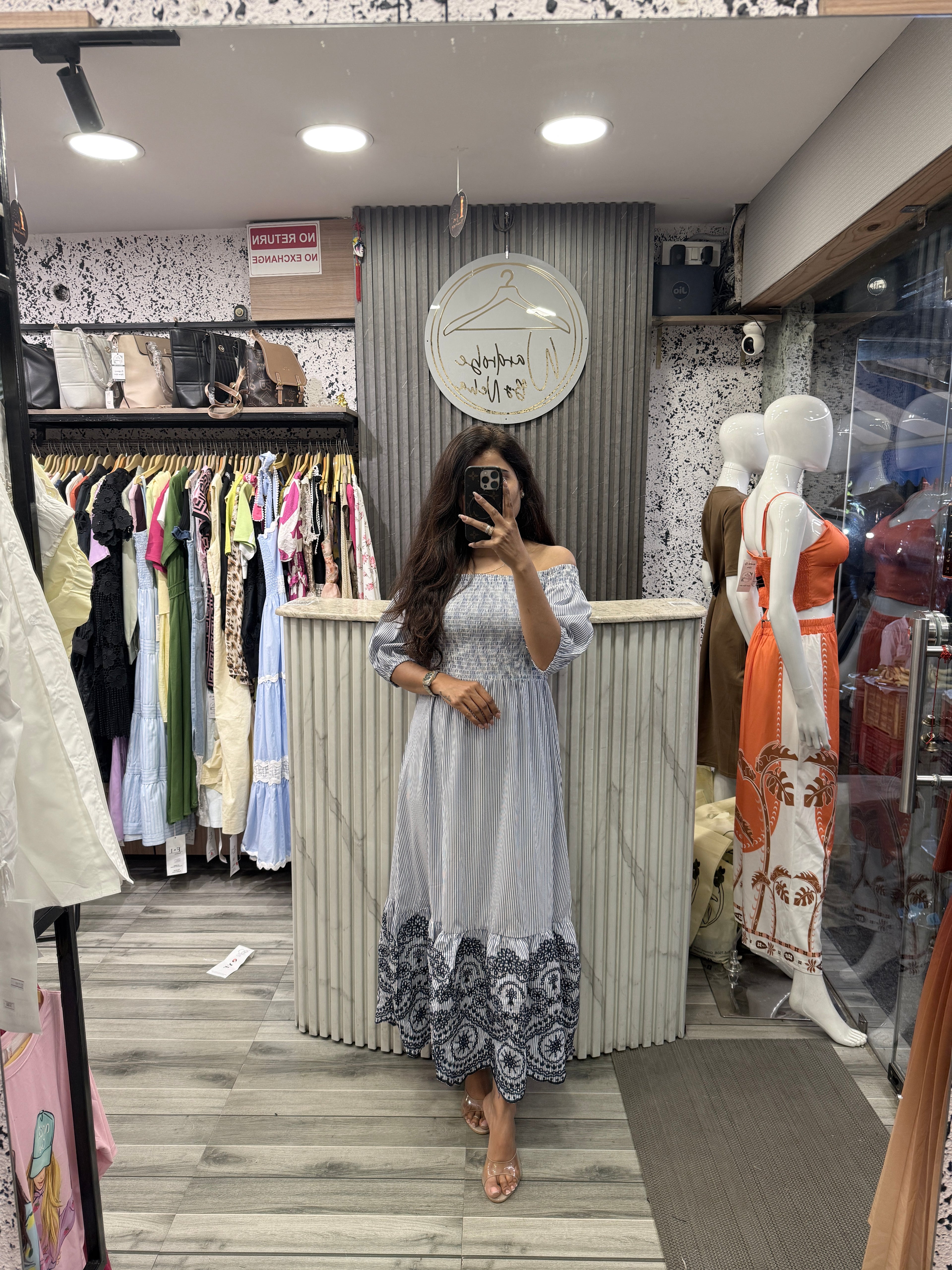 Boho Blue Off-Shoulder Maxi Dress