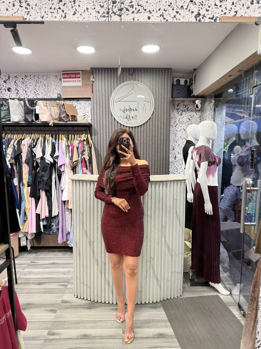 Off-Shoulder Sparkle Bodycon Dress – Royal Blue