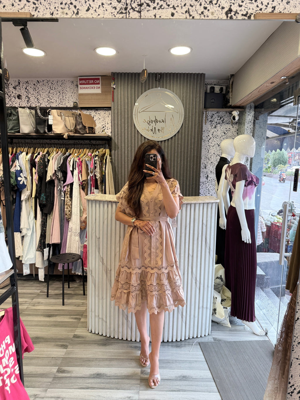 White Lace Flared Dress – Free Size