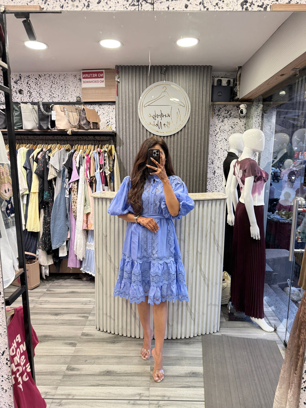 Lace Detail Puff Sleeve Dress