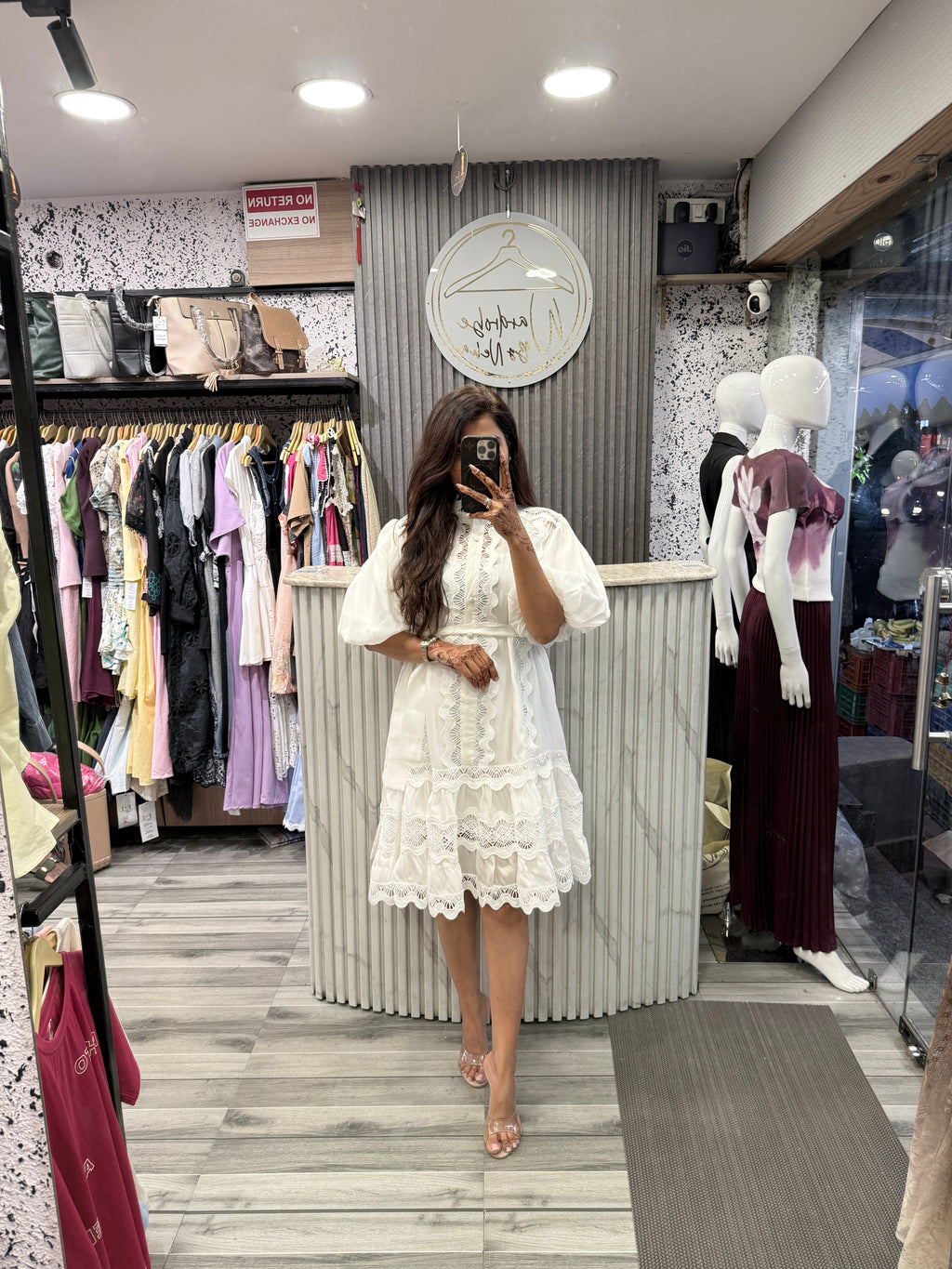 Lace Detail Puff Sleeve Dress