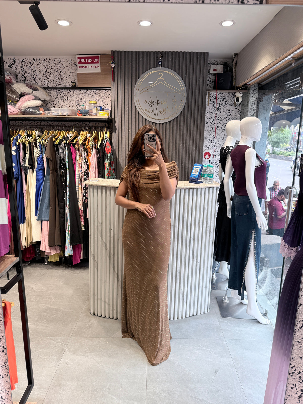 Imported Shimmer Ruched Off-Shoulder Maxi Dress