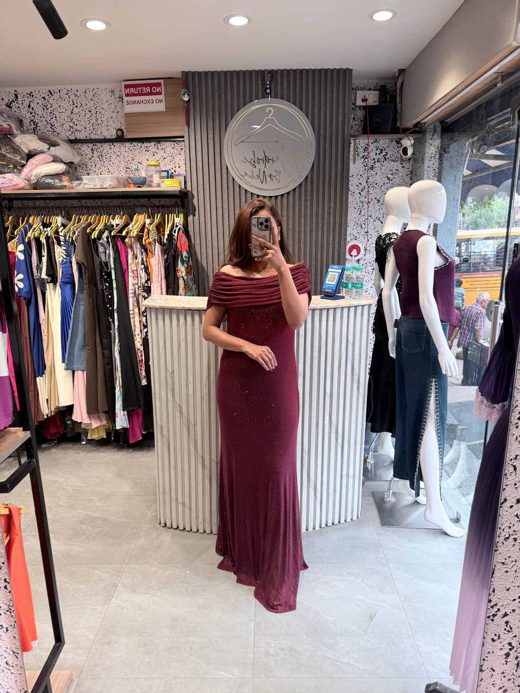 Imported Shimmer Ruched Off-Shoulder Maxi Dress