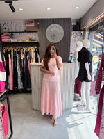 Imported Floral Embellished Knit Top & Pleated Maxi Skirt Set