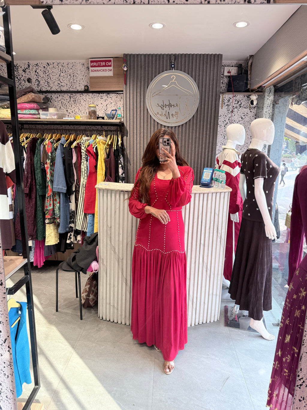 Imported Studded Detail Flared Maxi Dress