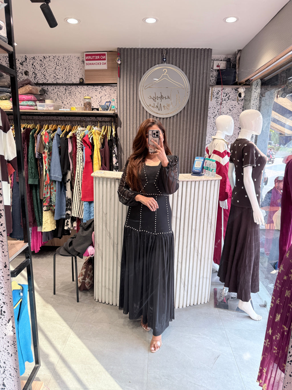 Imported Studded Detail Flared Maxi Dress