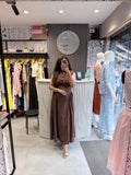 Pleated Bodice A-Line Midi Dress