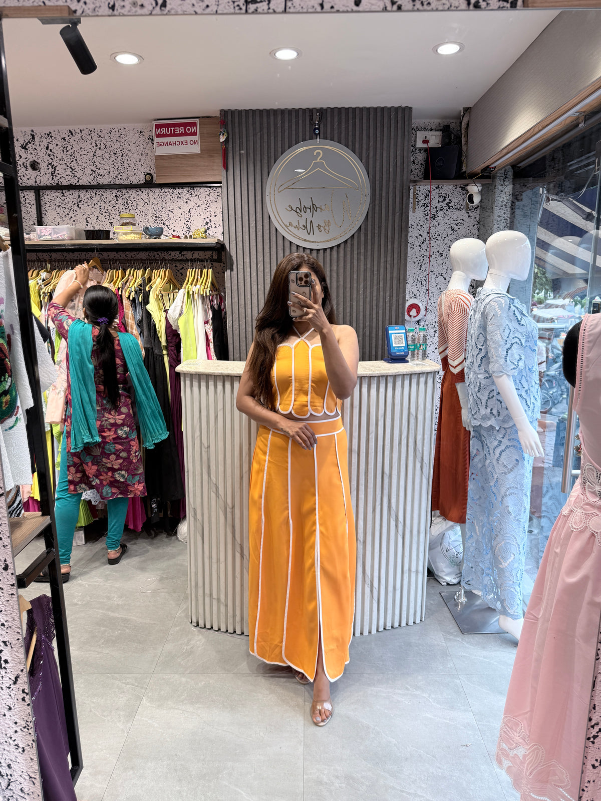 Piped Halter Top & A-Line Skirt Set