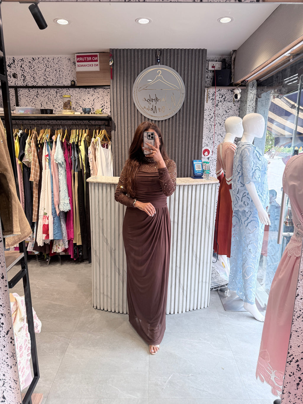Crystal Mock-Neck Maxi Dress
