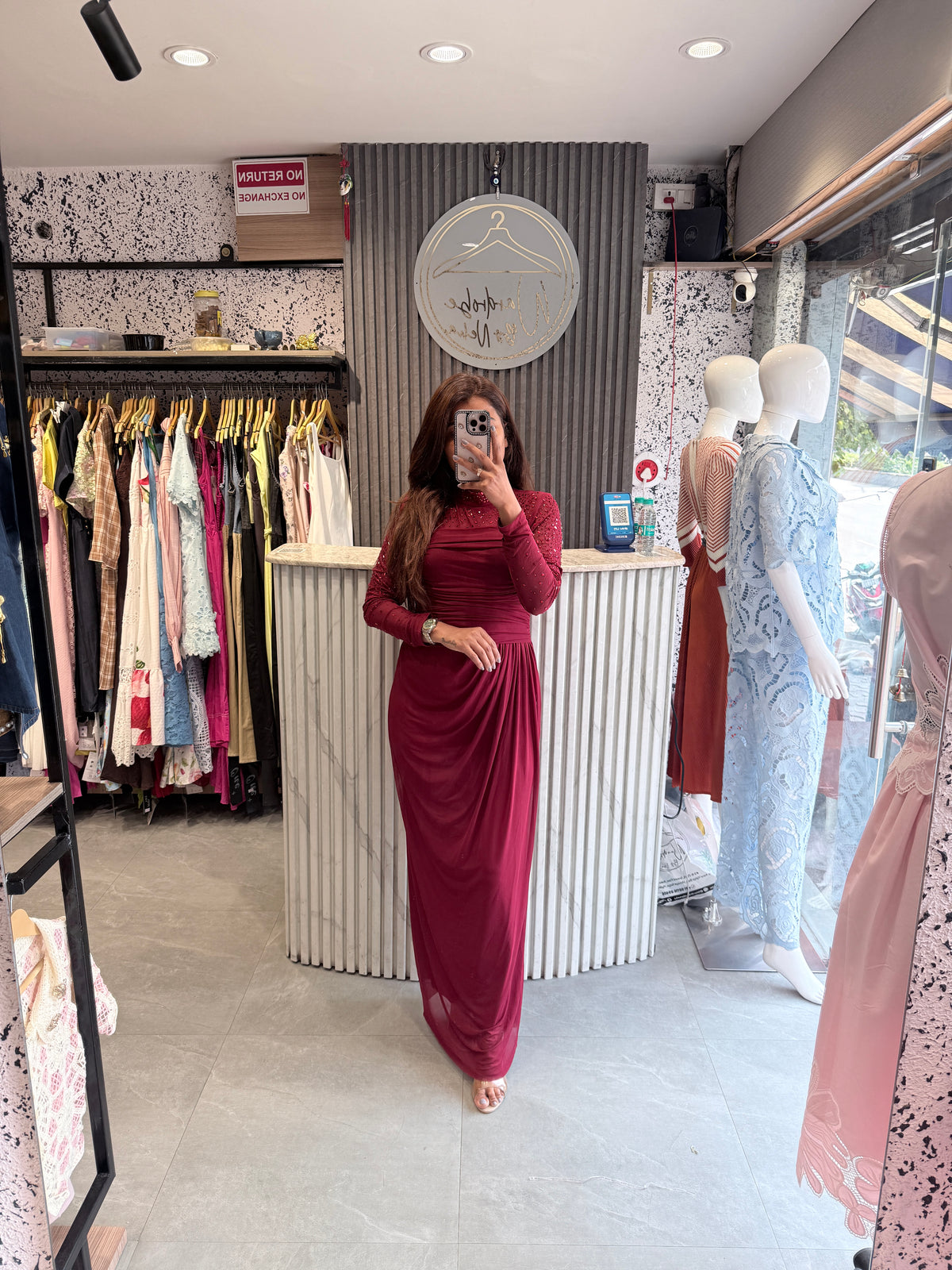 Crystal Mock-Neck Maxi Dress