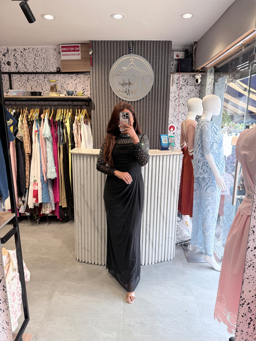 Crystal Mock-Neck Maxi Dress