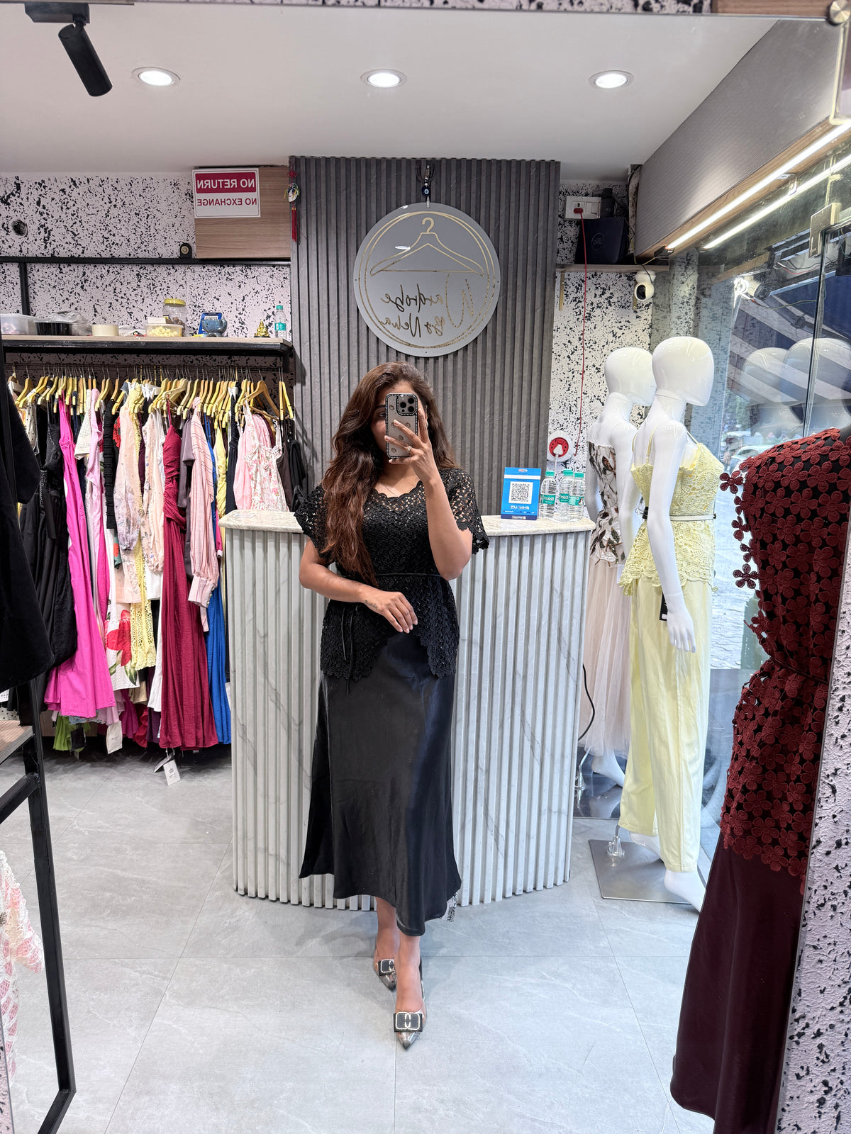 Korean Lace Peplum Top & Satin Skirt Co-ord