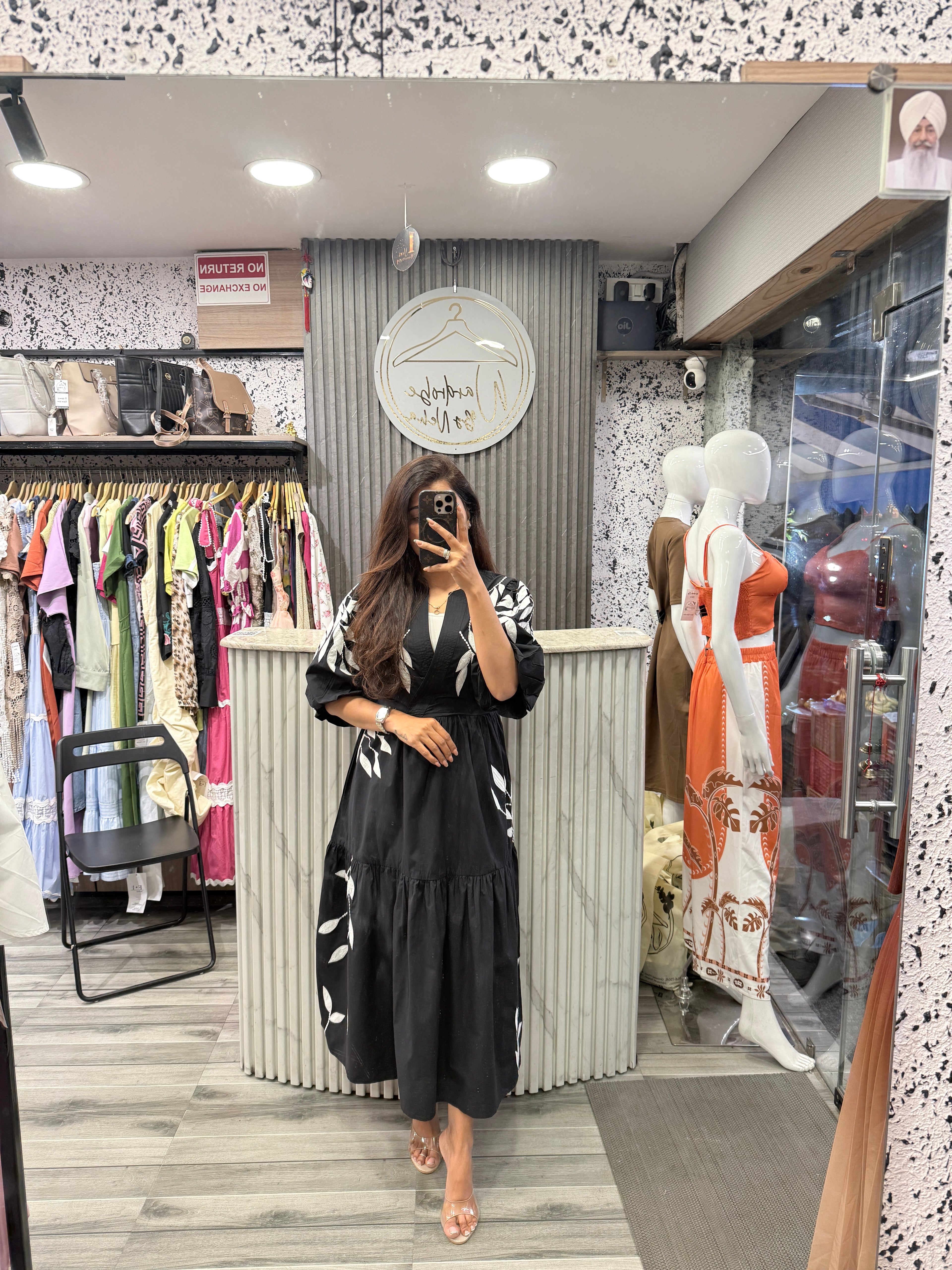 Leaf Print Cotton Midi Dress